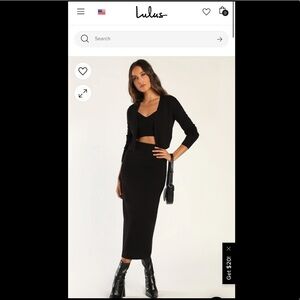 NWT Lulu Black Knit two piece Sweater skirt crop top size S